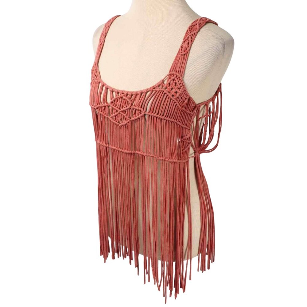 MISS ME Coral Macrame Crochet Fringe Boho Festival Tank Top Size Small - Picture 4 of 8